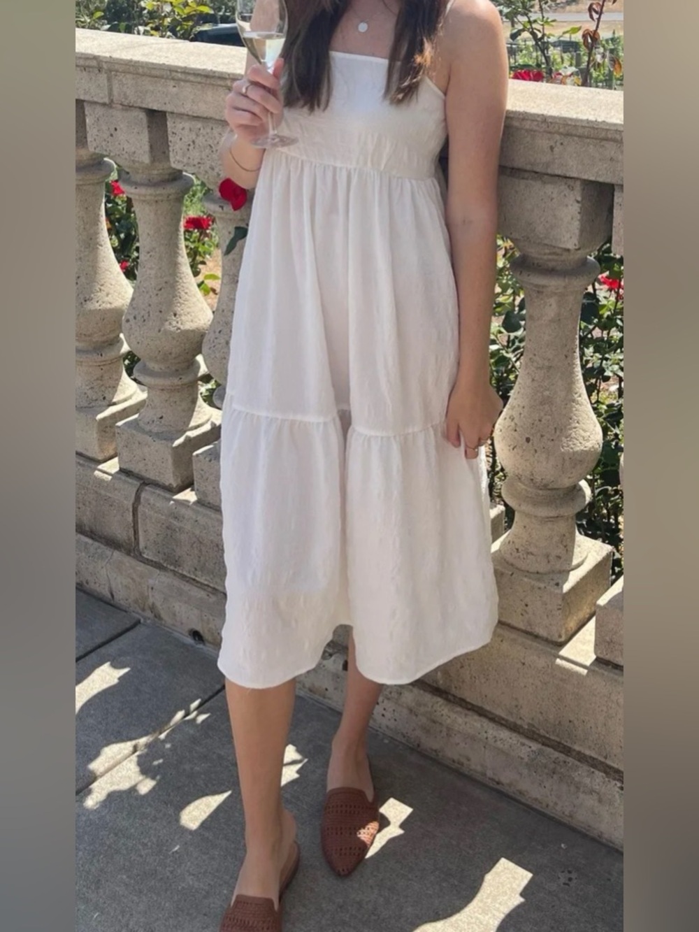 Forever21 White Trapeze Tiered Midi Dress